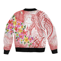 Polynesian Women's Day Wahine Bomber Jacket Plumeria Marble Glaze - Pink LT7 - Polynesian Pride