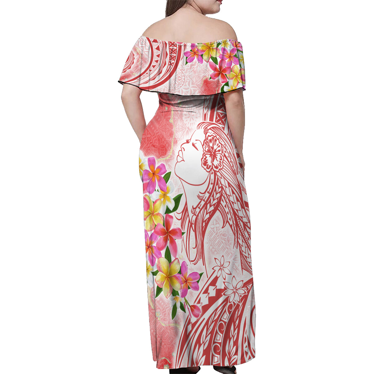 Polynesian Women's Day Wahine Family Matching Off Shoulder Maxi Dress and Hawaiian Shirt Plumeria Marble Glaze - Pink LT7 - Polynesian Pride