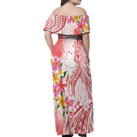 Polynesian Women's Day Wahine Family Matching Off Shoulder Maxi Dress and Hawaiian Shirt Plumeria Marble Glaze - Pink LT7 - Polynesian Pride