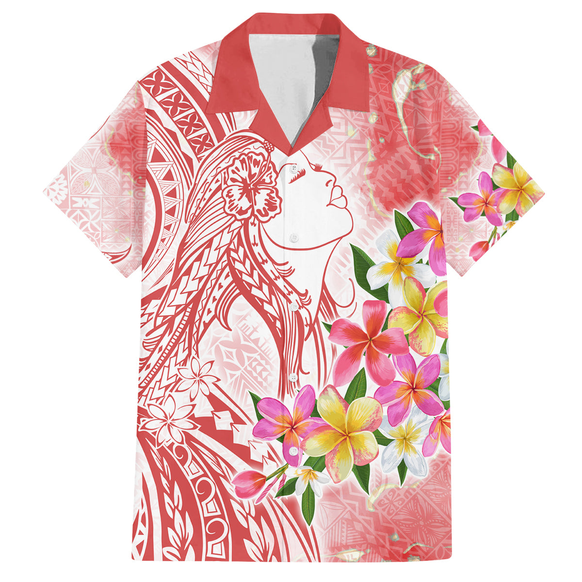 Polynesian Women's Day Wahine Family Matching Off Shoulder Short Dress and Hawaiian Shirt Plumeria Marble Glaze - Pink LT7 Dad's Shirt - Short Sleeve Pink - Polynesian Pride