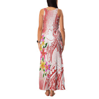 Polynesian Women's Day Wahine Family Matching Tank Maxi Dress and Hawaiian Shirt Plumeria Marble Glaze - Pink LT7 - Polynesian Pride