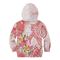 Polynesian Women's Day Wahine Kid Hoodie Plumeria Marble Glaze - Pink LT7 - Polynesian Pride