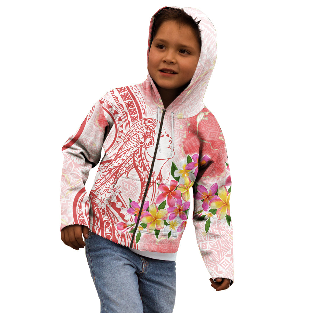 Polynesian Women's Day Wahine Kid Hoodie Plumeria Marble Glaze - Pink LT7 - Polynesian Pride