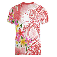 Polynesian Women's Day Wahine Women V Neck T Shirt Plumeria Marble Glaze - Pink LT7 - Polynesian Pride