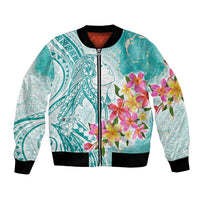 Polynesian Women's Day Wahine Bomber Jacket Plumeria Marble Glaze - Teal LT7 Unisex Teal - Polynesian Pride