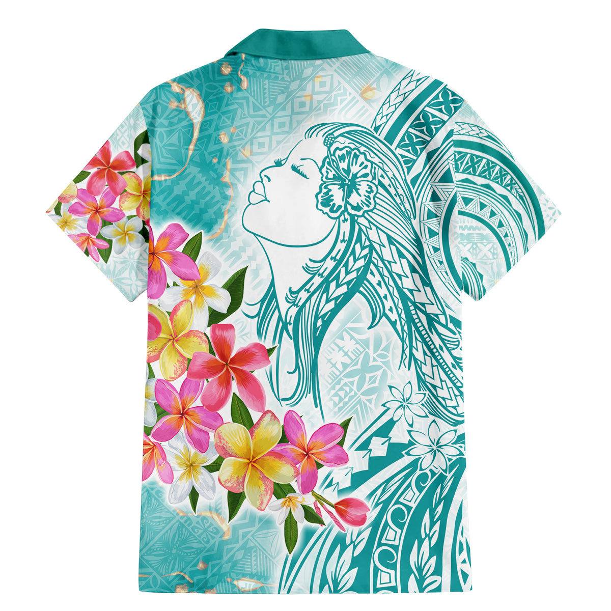 Polynesian Women's Day Wahine Family Matching Mermaid Dress and Hawaiian Shirt Plumeria Marble Glaze - Teal LT7 - Polynesian Pride
