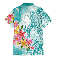 Polynesian Women's Day Wahine Family Matching Mermaid Dress and Hawaiian Shirt Plumeria Marble Glaze - Teal LT7 - Polynesian Pride