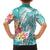 Polynesian Women's Day Wahine Family Matching Summer Maxi Dress and Hawaiian Shirt Plumeria Marble Glaze - Teal LT7 - Polynesian Pride