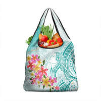 Polynesian Women's Day Wahine Grocery Bag Plumeria Marble Glaze - Teal