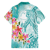 Polynesian Women's Day Wahine Hawaiian Shirt Plumeria Marble Glaze - Teal LT7 - Polynesian Pride