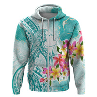 Polynesian Women's Day Wahine Hoodie Plumeria Marble Glaze - Teal LT7 Zip Hoodie Teal - Polynesian Pride