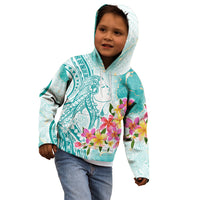 Polynesian Women's Day Wahine Kid Hoodie Plumeria Marble Glaze - Teal LT7 - Polynesian Pride