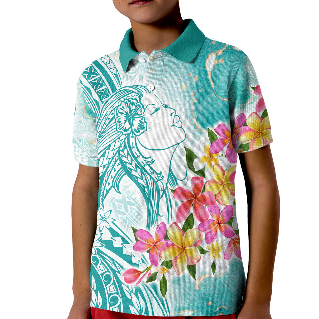 Polynesian Women's Day Wahine Kid Polo Shirt Plumeria Marble Glaze - Teal LT7 Kid Teal - Polynesian Pride