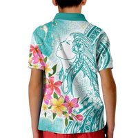 Polynesian Women's Day Wahine Kid Polo Shirt Plumeria Marble Glaze - Teal LT7 - Polynesian Pride