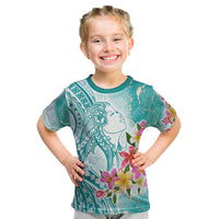 Polynesian Women's Day Wahine Kid T Shirt Plumeria Marble Glaze - Teal LT7 Teal - Polynesian Pride