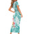 Polynesian Women's Day Wahine Short Sleeve Bodycon Dress Plumeria Marble Glaze - Teal LT7 - Polynesian Pride