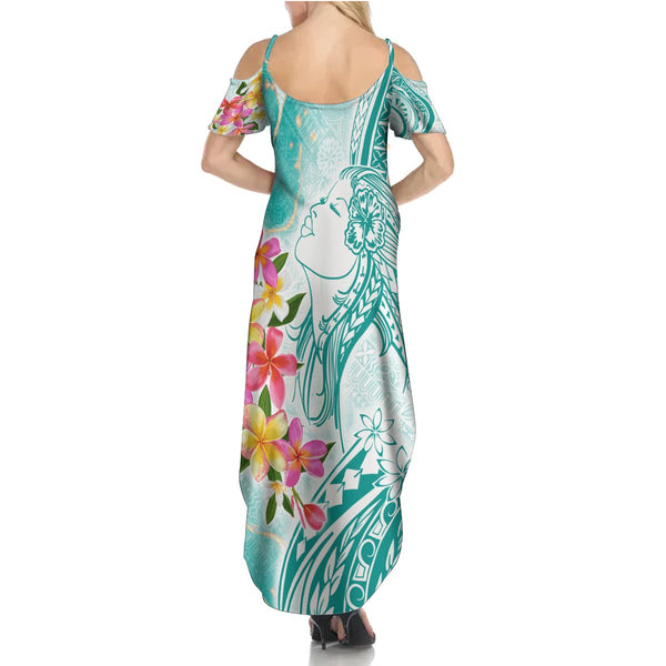 Hawaii Plumeria Flower Summer Maxi Dress Plumeria FLowers And Polynesian Pattern TS04