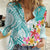 Polynesian Women's Day Wahine Women Casual Shirt Plumeria Marble Glaze - Teal LT7 Female Teal - Polynesian Pride