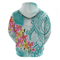 Polynesian Women's Day Wahine Zip Hoodie Plumeria Marble Glaze - Teal LT7 - Polynesian Pride