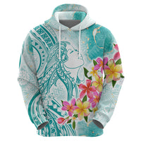 Polynesian Women's Day Wahine Zip Hoodie Plumeria Marble Glaze - Teal LT7 - Polynesian Pride
