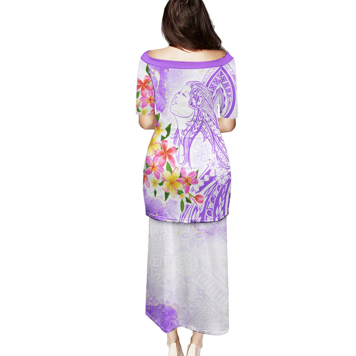 Polynesian Women's Day Wahine Family Matching Puletasi and Hawaiian Shirt Plumeria Marble Glaze - Purple LT7 - Polynesian Pride
