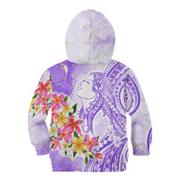 Polynesian Women's Day Wahine Kid Hoodie Plumeria Marble Glaze - Purple LT7 - Polynesian Pride