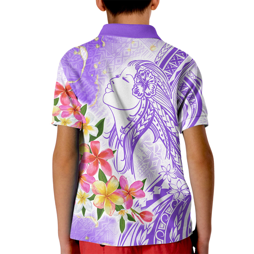 Polynesian Women's Day Wahine Kid Polo Shirt Plumeria Marble Glaze - Purple LT7 - Polynesian Pride