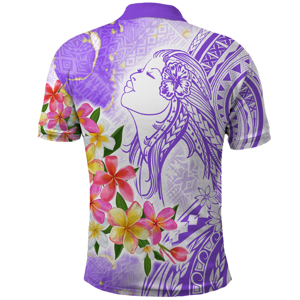 Polynesian Women's Day Wahine Polo Shirt Plumeria Marble Glaze - Purple LT7 - Polynesian Pride