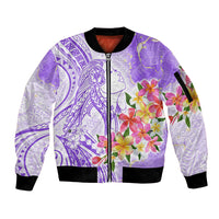 Polynesian Women's Day Wahine Sleeve Zip Bomber Jacket Plumeria Marble Glaze - Purple LT7 Unisex Purple - Polynesian Pride