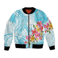 Polynesian Women's Day Wahine Bomber Jacket Plumeria Marble Glaze - Turquoise LT7 Unisex Turquoise - Polynesian Pride