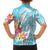 Polynesian Women's Day Wahine Family Matching Off Shoulder Long Sleeve Dress and Hawaiian Shirt Plumeria Marble Glaze - Turquoise LT7 - Polynesian Pride
