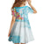 Polynesian Women's Day Wahine Family Matching Off Shoulder Long Sleeve Dress and Hawaiian Shirt Plumeria Marble Glaze - Turquoise LT7 - Polynesian Pride