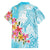 Polynesian Women's Day Wahine Family Matching Off Shoulder Long Sleeve Dress and Hawaiian Shirt Plumeria Marble Glaze - Turquoise LT7 - Polynesian Pride