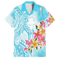Polynesian Women's Day Wahine Family Matching Off Shoulder Maxi Dress and Hawaiian Shirt Plumeria Marble Glaze - Turquoise LT7 Dad's Shirt - Short Sleeve Turquoise - Polynesian Pride