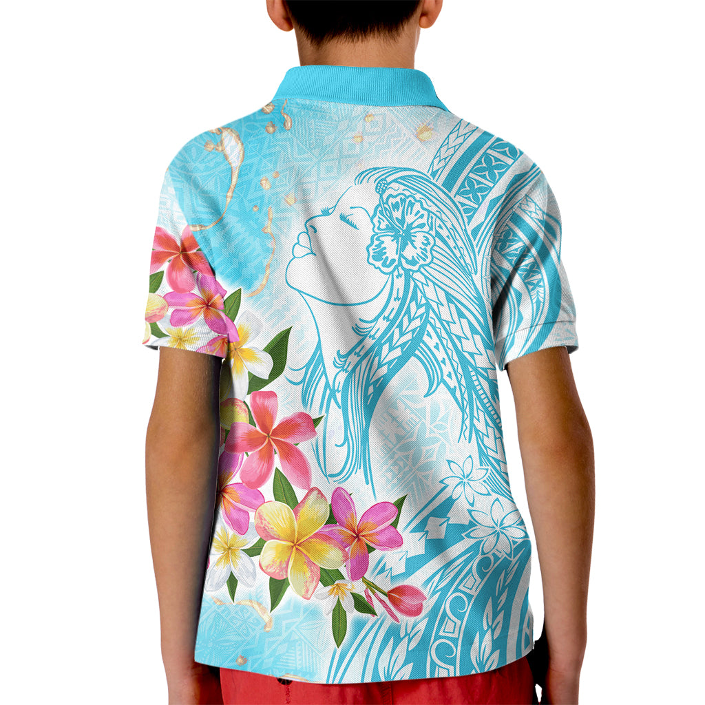 Polynesian Women's Day Wahine Kid Polo Shirt Plumeria Marble Glaze - Turquoise LT7 - Polynesian Pride