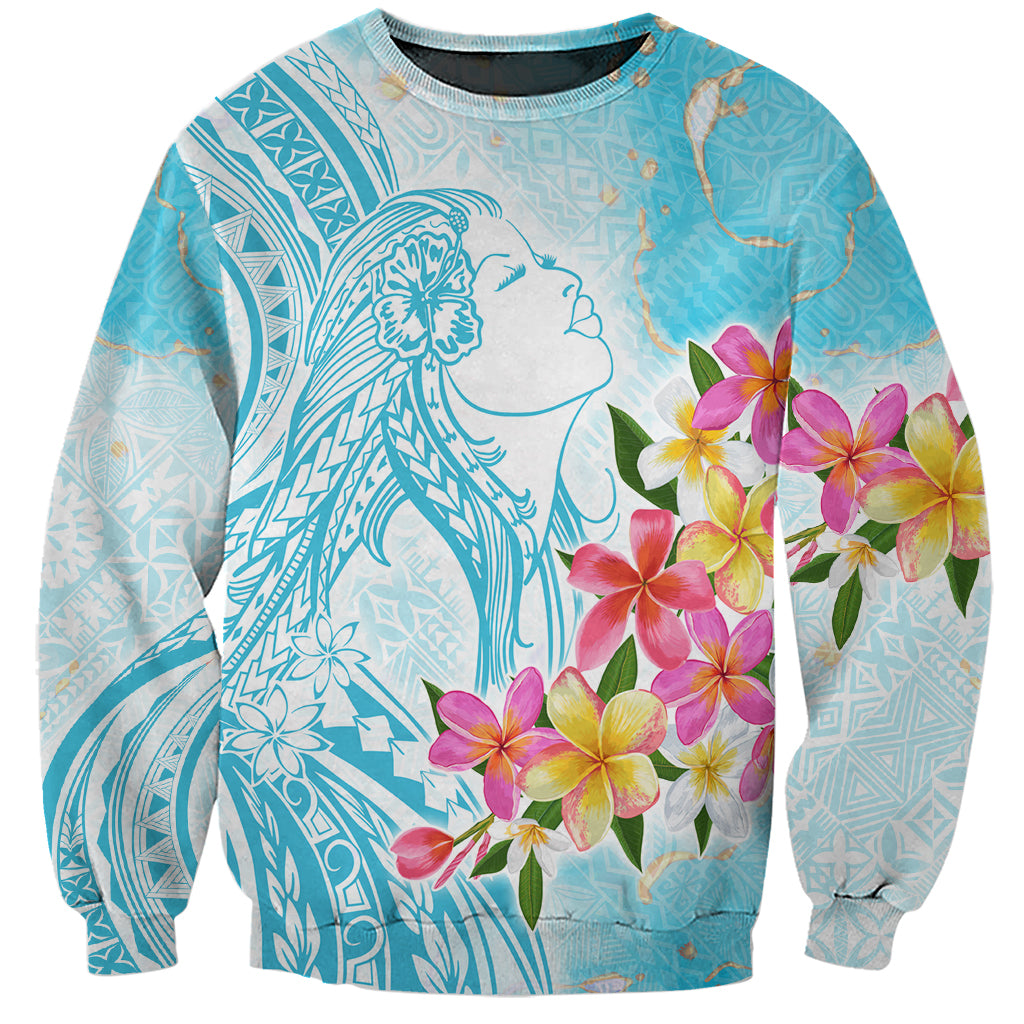 Polynesian Women's Day Wahine Sweatshirt Plumeria Marble Glaze - Turquoise LT7 Unisex Turquoise - Polynesian Pride
