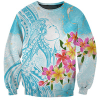 Polynesian Women's Day Wahine Sweatshirt Plumeria Marble Glaze - Turquoise LT7 Unisex Turquoise - Polynesian Pride