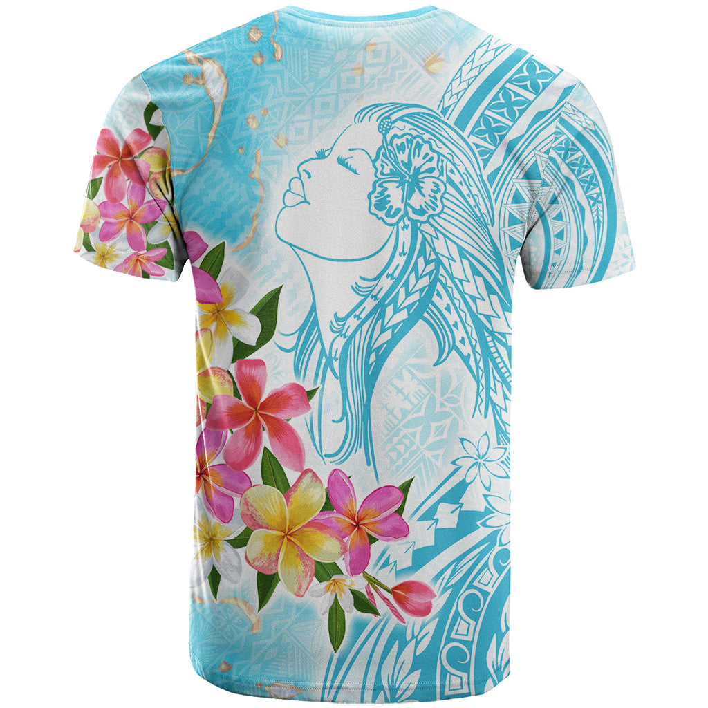 Polynesian Women's Day Wahine T Shirt Plumeria Marble Glaze - Turquoise LT7 - Polynesian Pride