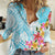 Polynesian Women's Day Wahine Women Casual Shirt Plumeria Marble Glaze - Turquoise LT7 Female Turquoise - Polynesian Pride