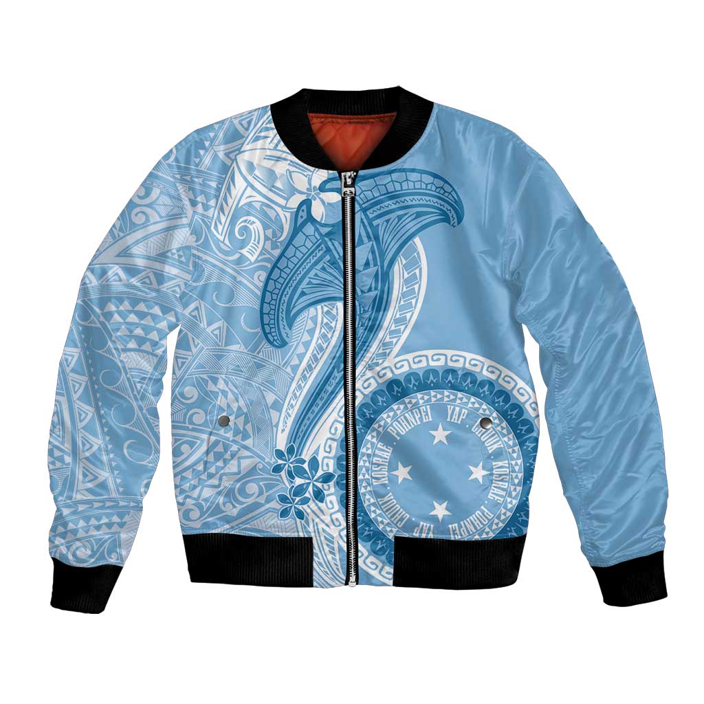 Micronesia FSM Bomber Jacket Shark and Manta Classic Style LT7 Unisex Turquoise - Polynesian Pride