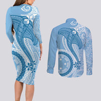 Micronesia FSM Couples Matching Long Sleeve Bodycon Dress and Long Sleeve Button Shirt Shark and Manta Classic Style