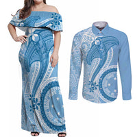 Micronesia FSM Couples Matching Off Shoulder Maxi Dress and Long Sleeve Button Shirt Shark and Manta Classic Style