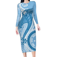 Micronesia FSM Long Sleeve Bodycon Dress Shark and Manta Classic Style