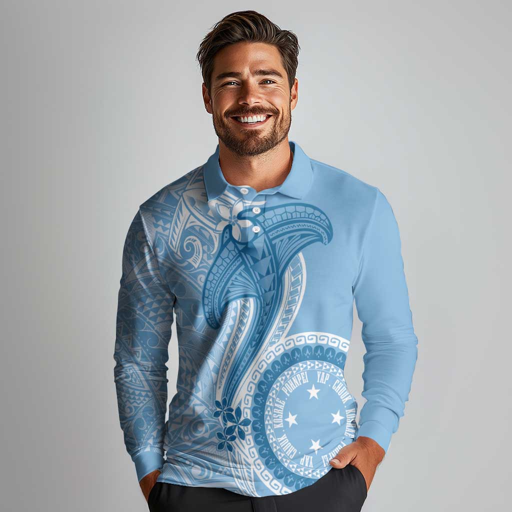 Micronesia FSM Long Sleeve Polo Shirt Shark and Manta Classic Style