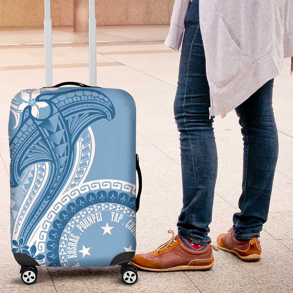 Micronesia FSM Luggage Cover Shark and Manta Classic Style LT7 Turquoise - Polynesian Pride