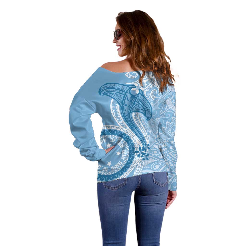 Micronesia FSM Off Shoulder Sweater Shark and Manta Classic Style