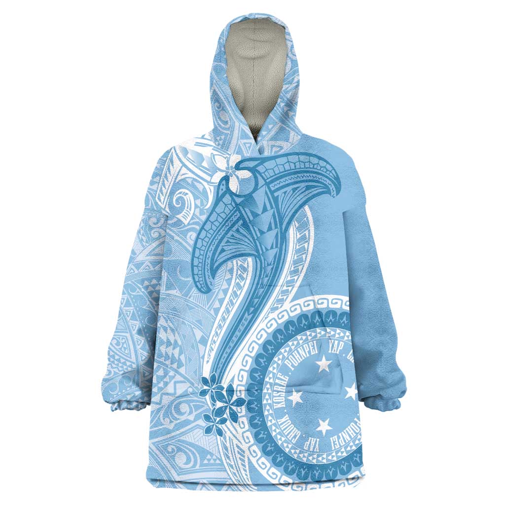 Micronesia FSM Wearable Blanket Hoodie Shark and Manta Classic Style LT7 One Size Turquoise - Polynesian Pride