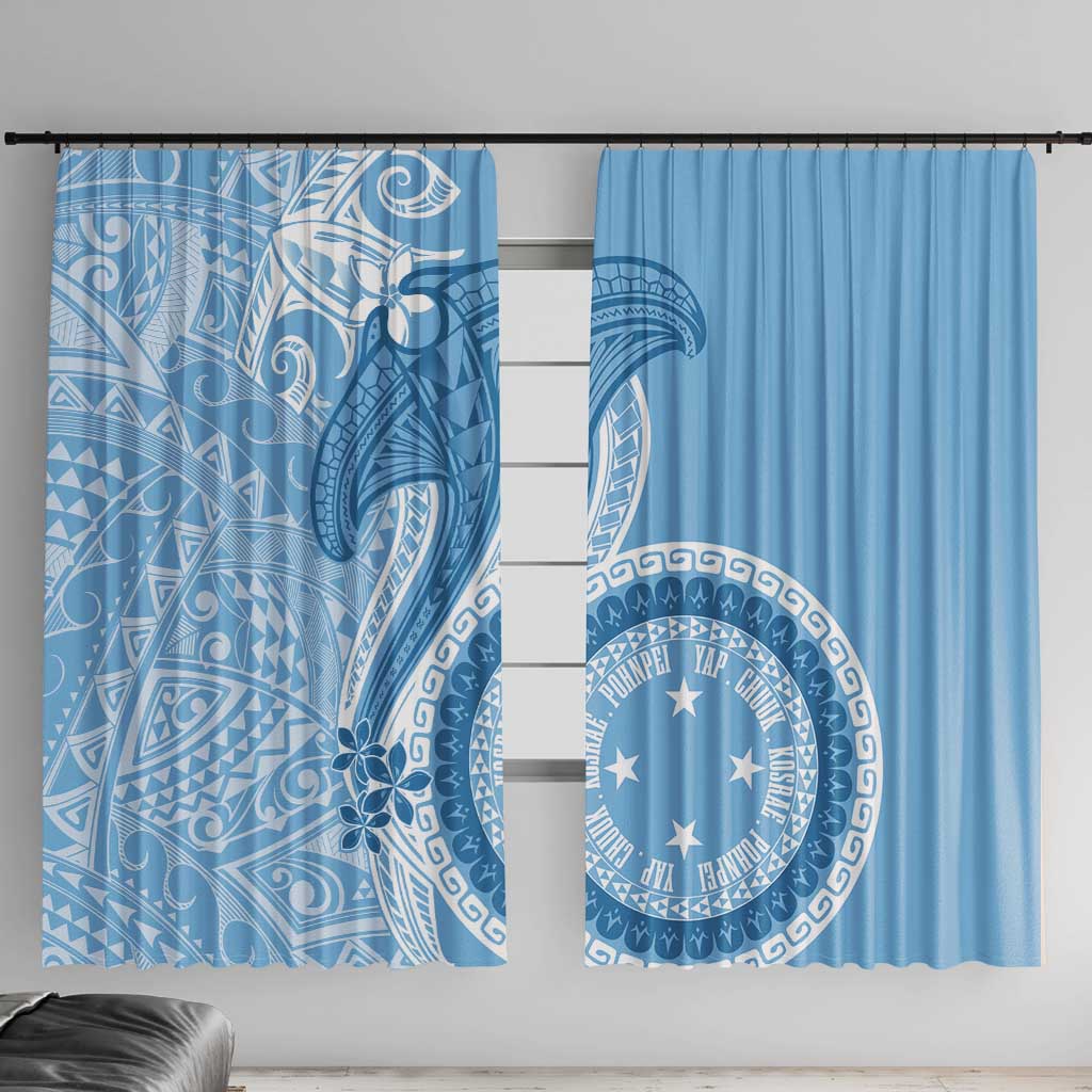Micronesia FSM Window Curtain Shark and Manta Classic Style LT7 With Hooks Turquoise - Polynesian Pride