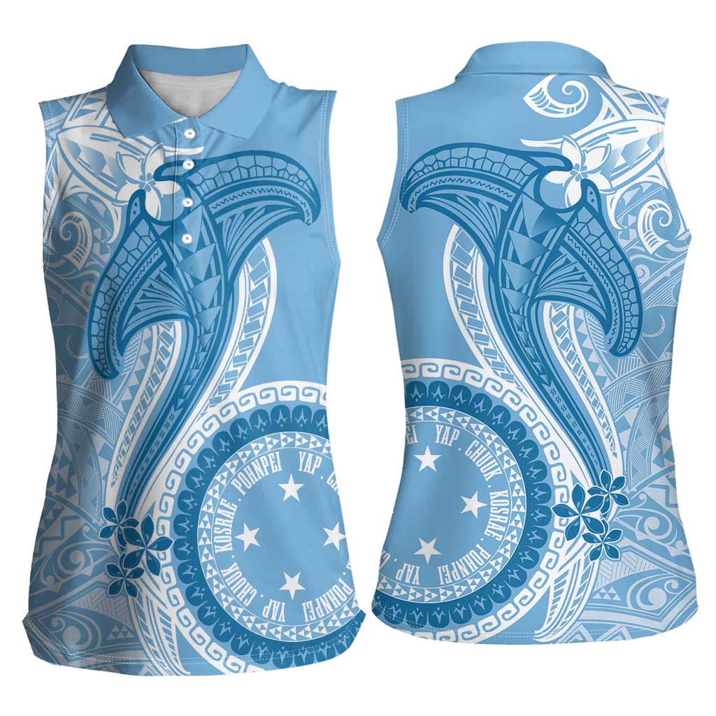 Micronesia FSM Women Sleeveless Polo Shirt Shark and Manta Classic Style