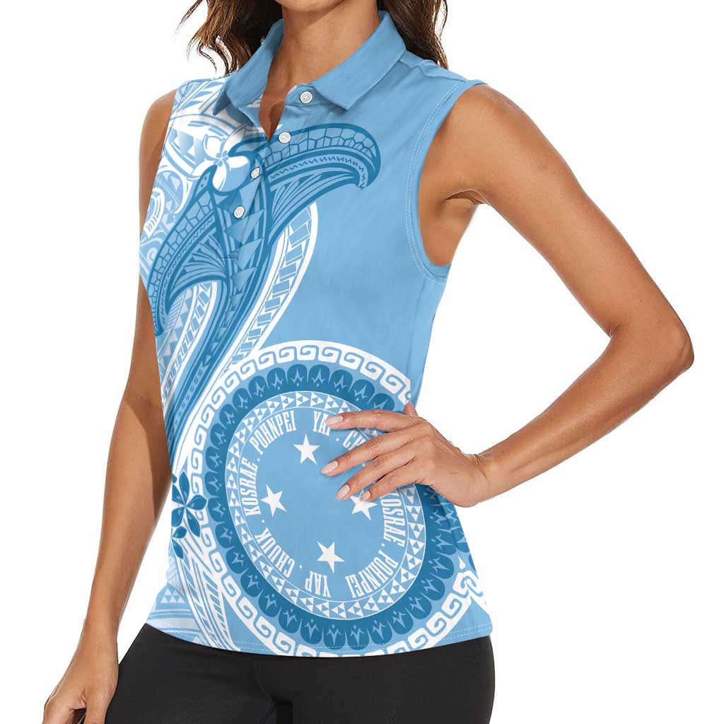 Micronesia FSM Women Sleeveless Polo Shirt Shark and Manta Classic Style